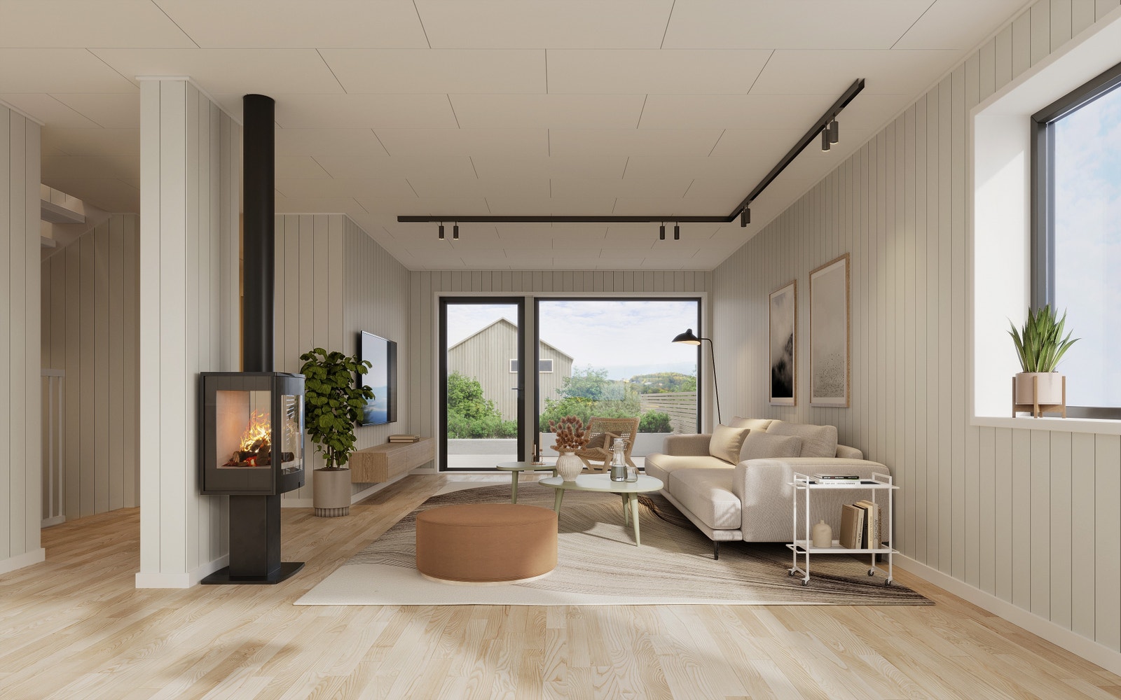 Interiørbilde av stue boligtype C og D. Illustrasjoner er av illustrativ karakter og avvik kan forekomme Galleribilde