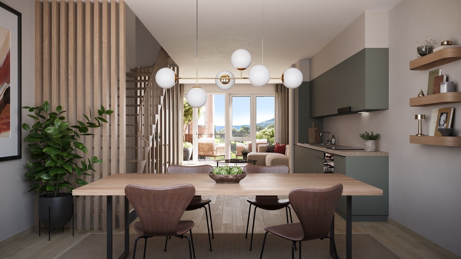 Rekkehusene i Hus E har tre plan med det beste fra mange
verdener for familien: Her får du egen hage, terrasser,
egen inngang, og du ligger trygt og skjermet til mot den
indre gaten i Storetveithagen. Galleribilde