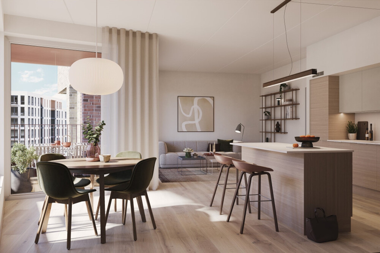 Flere av 4-romsleilighetene leveres med kjøkkenøy. Illustrasjonsbilde av leilighet G504. Galleribilde