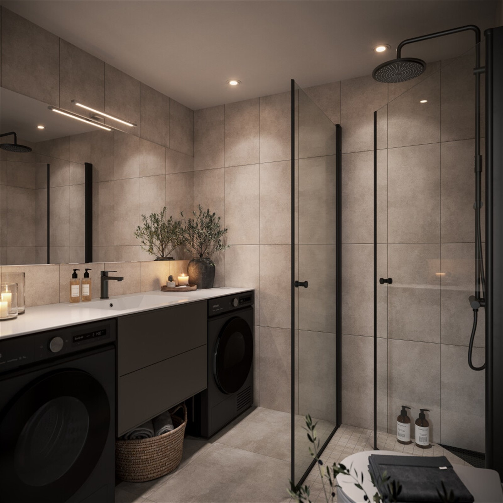 Leilighetene leveres med lekre, flislagte bad iht. valgt interiørkonsept. Galleribilde