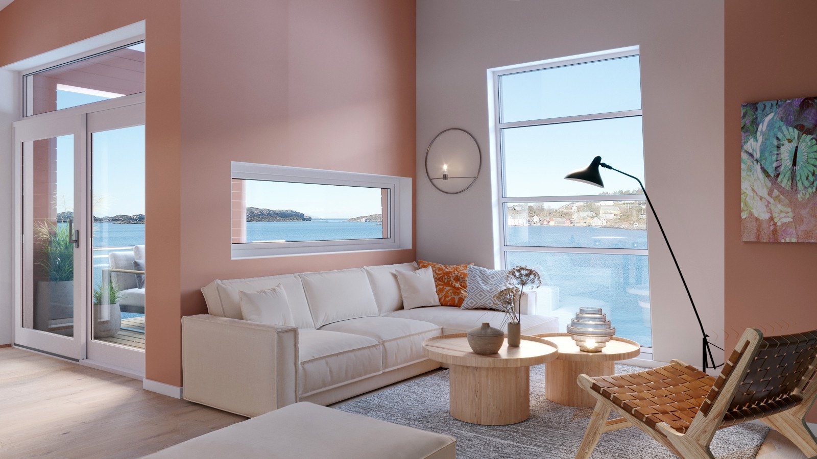 Fantastisk utsikt fra stuen, på andre siden av fjorden ser vi Glesvær Galleribilde