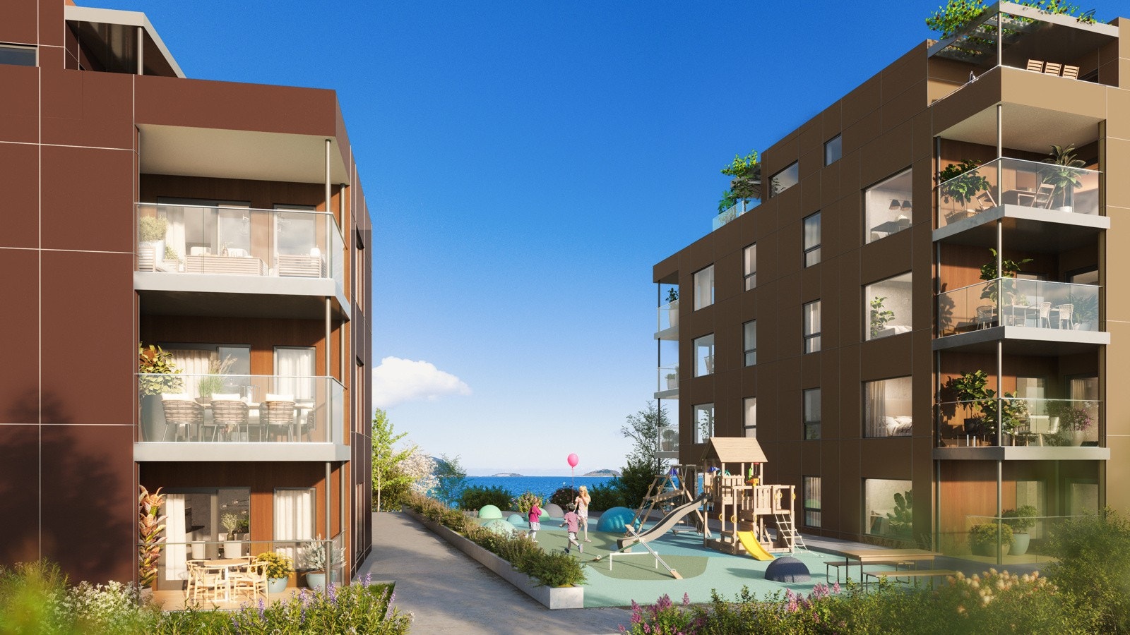 Flotte fellesarealer mellom blokkene. Galleribilde