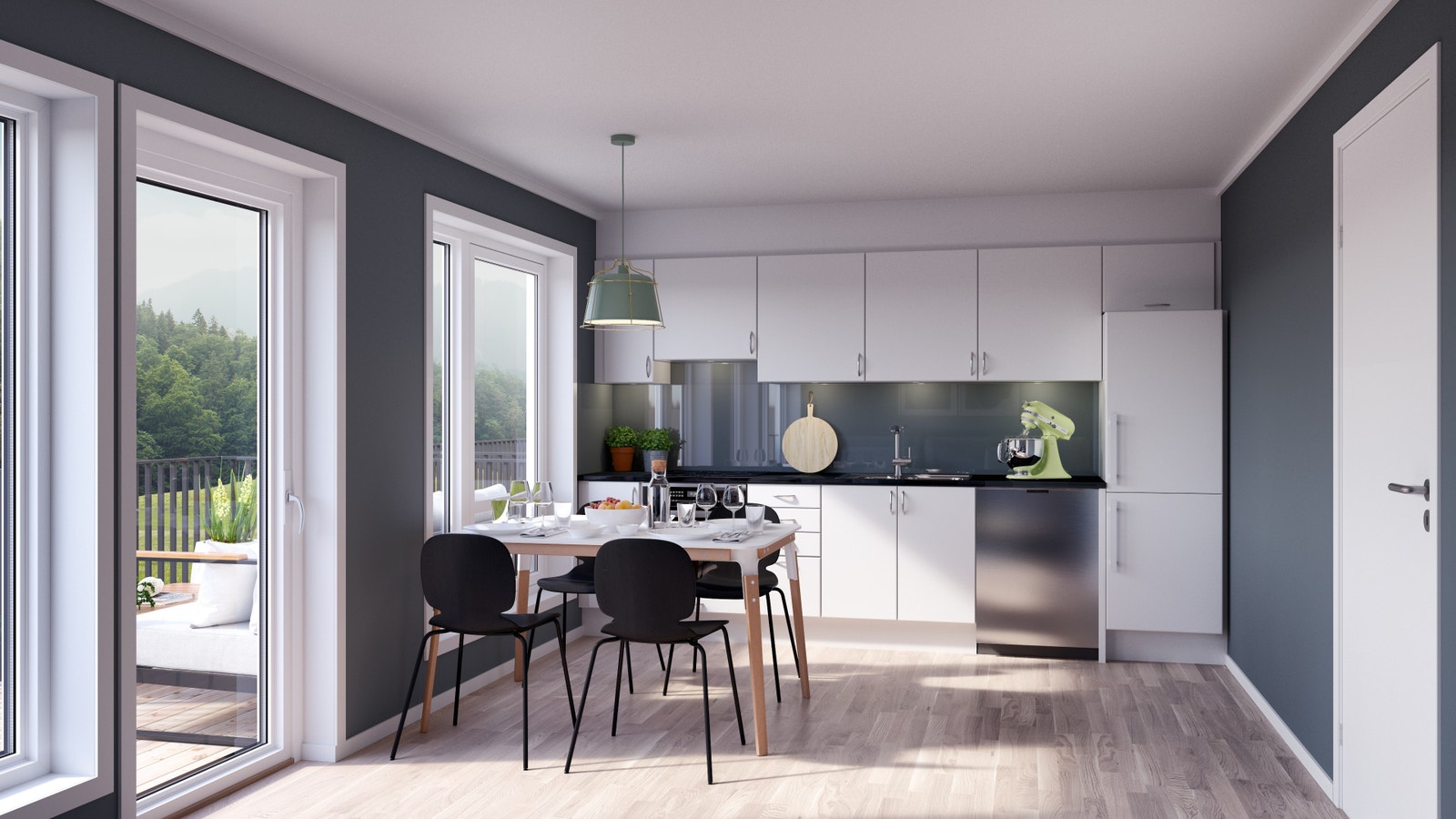 Illustrasjon stue/kjøkken, Avvik vil forekomme. Galleribilde