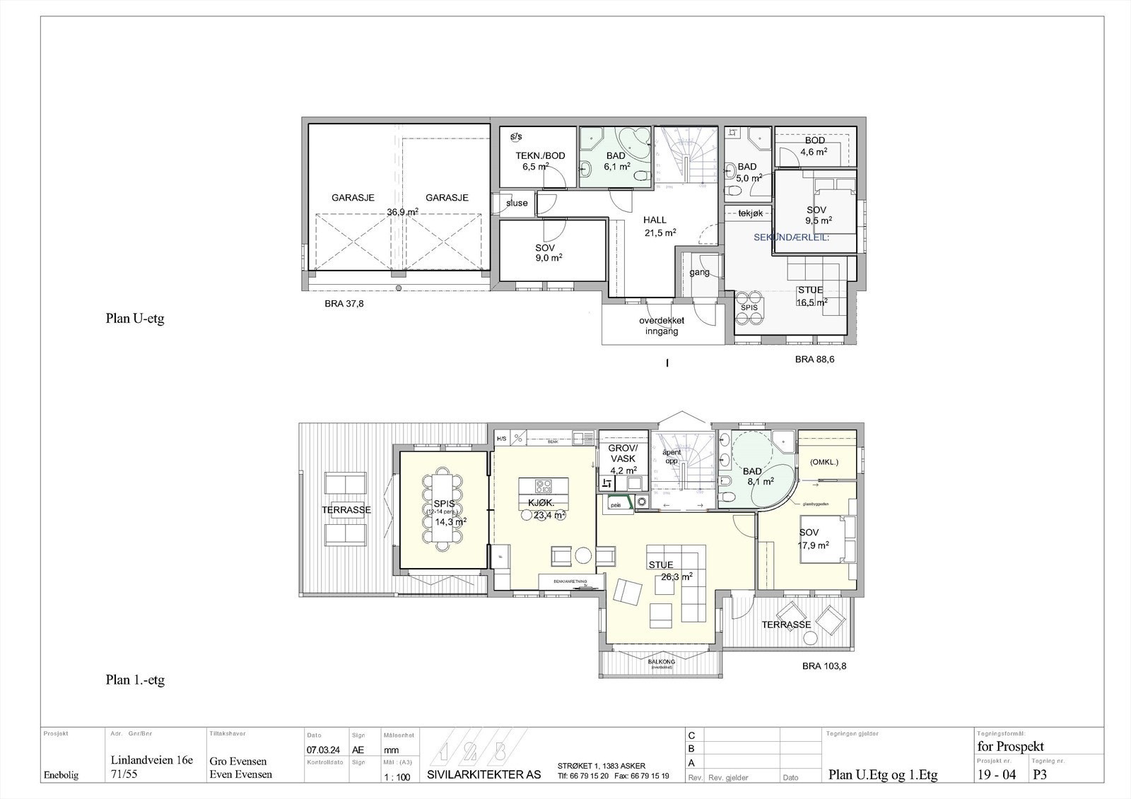 Hus E plan 1 og plan U Galleribilde