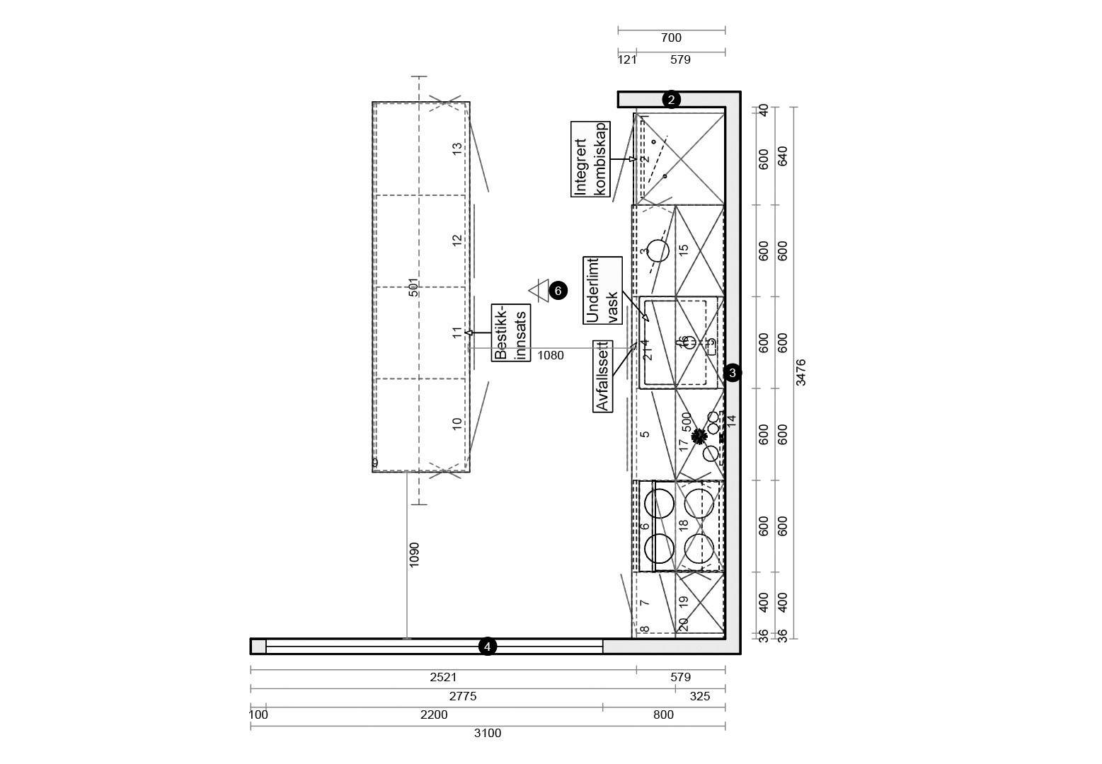 Målsatt kjøkkentegning fra Aubo Galleribilde