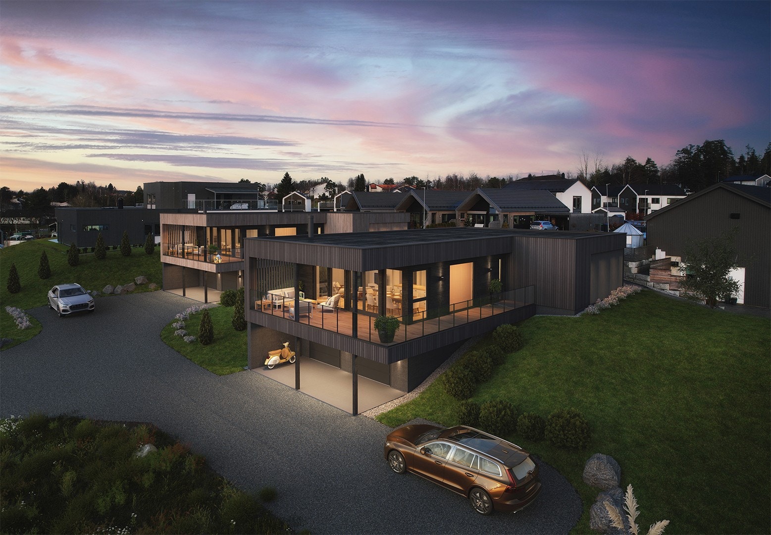 Illustrasjon av huset på tomten. Avvik forekommer. Galleribilde