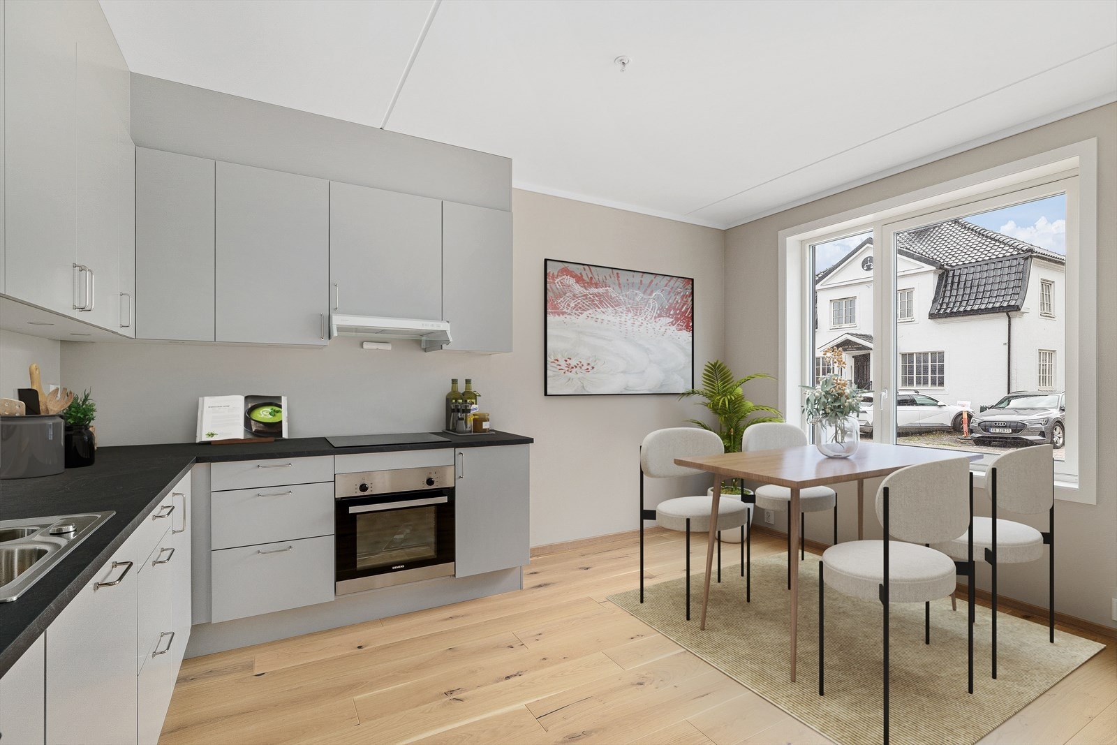 Nytt moderne kjøkken fra HTH - digitalt møblert. Galleribilde