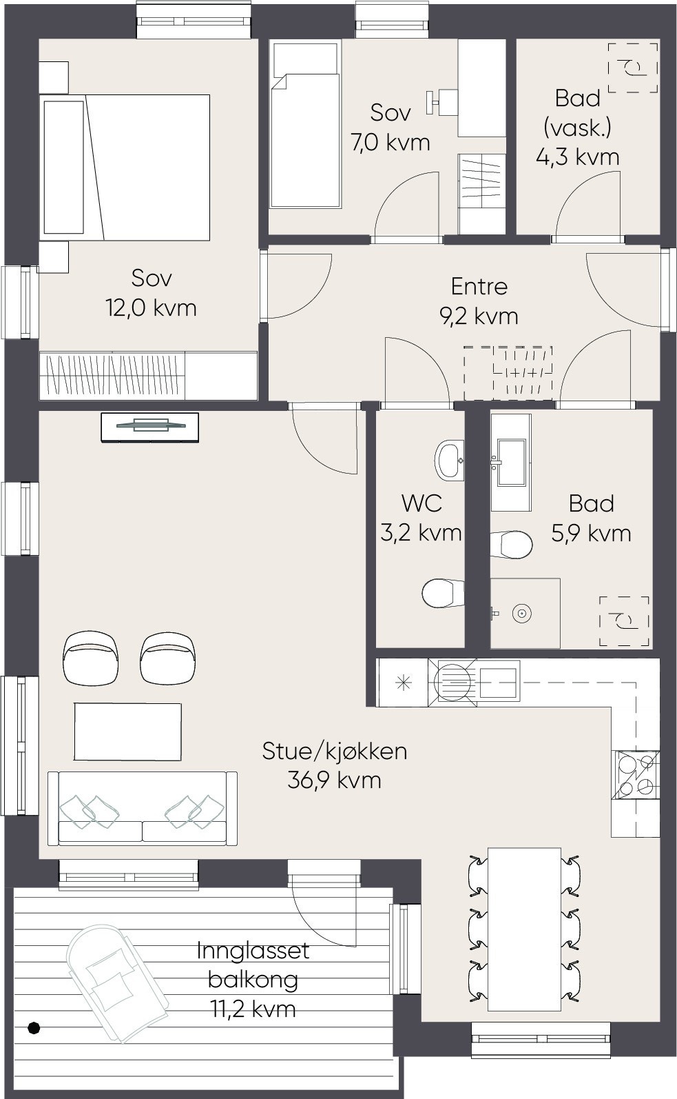 Plantegninger Langes gate 6, Type 3 , 1. etg. Galleribilde