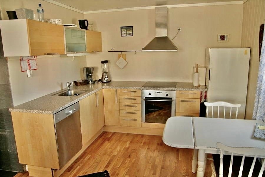 Åpent kjøkken med stekeovn, koketopp og oppvaskmaskin Galleribilde