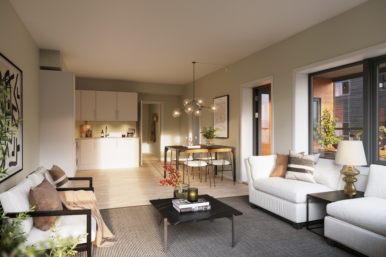 102,202,302,402 har fasade mot kiwi og innglasset balkong mot sørvest , to soverom Galleribilde