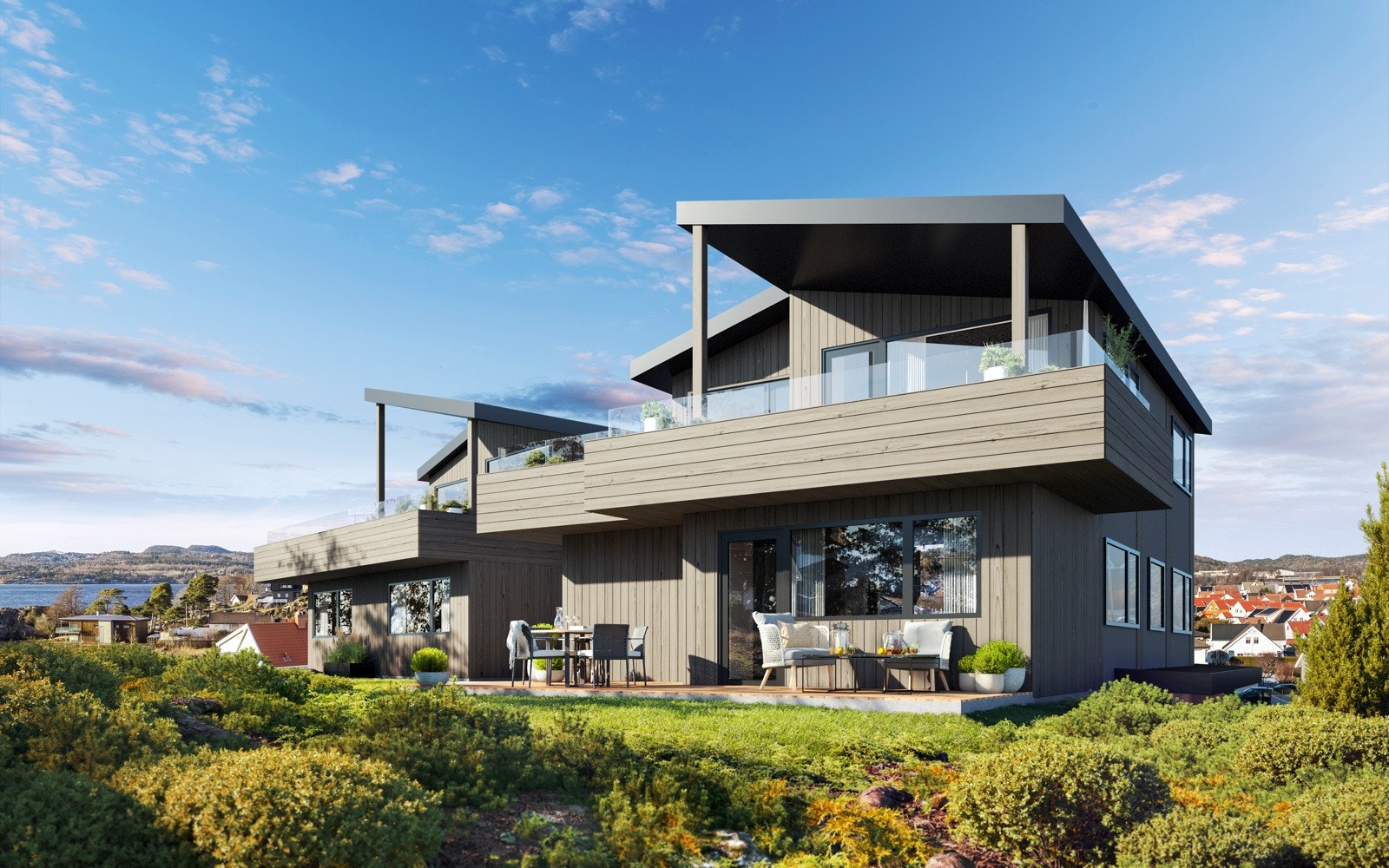 Her skal det bygges et lekkert kjedehus over to plan. Illustrasjonsbilde: Bildet viser ikke nødvendigvis helt korrekt ferdigstillelse av prosjektet. Galleribilde