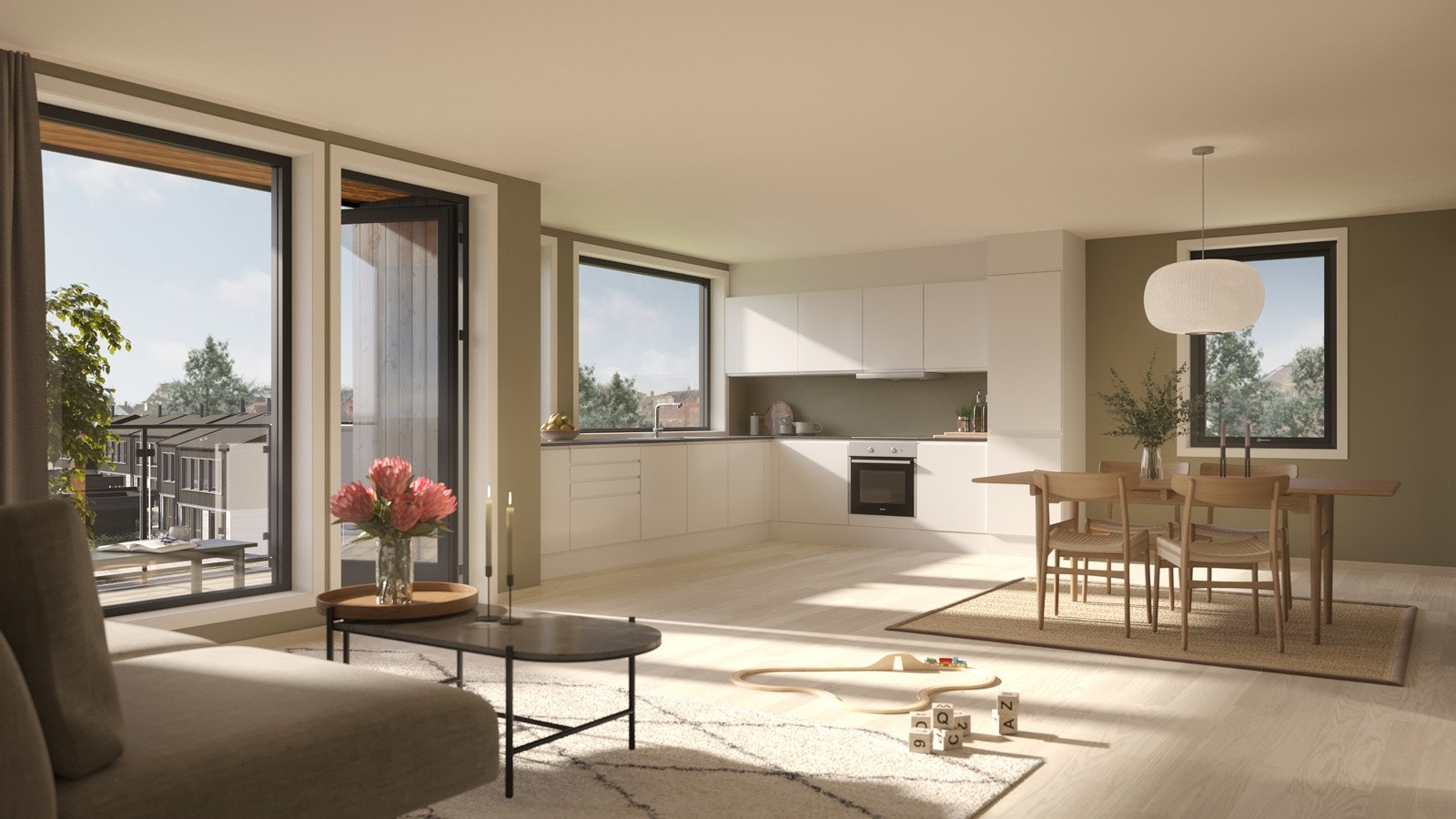 Illustrasjon av hvordan stue og kjøkken kan bli Galleribilde