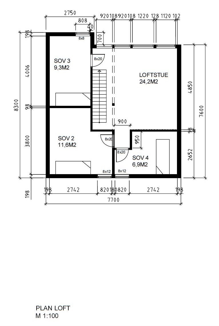 Tegning loftsetasje - hytte med loftstue Galleribilde