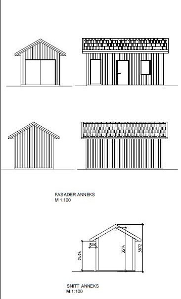 Tegning fasade hytte med loftstue Galleribilde