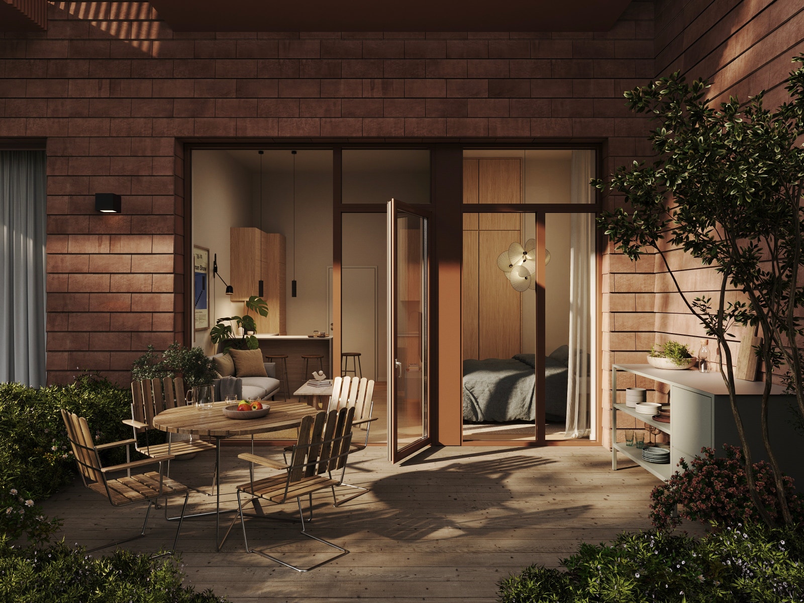 Illustrasjon av uteplassen til leilighet C1-103 Galleribilde