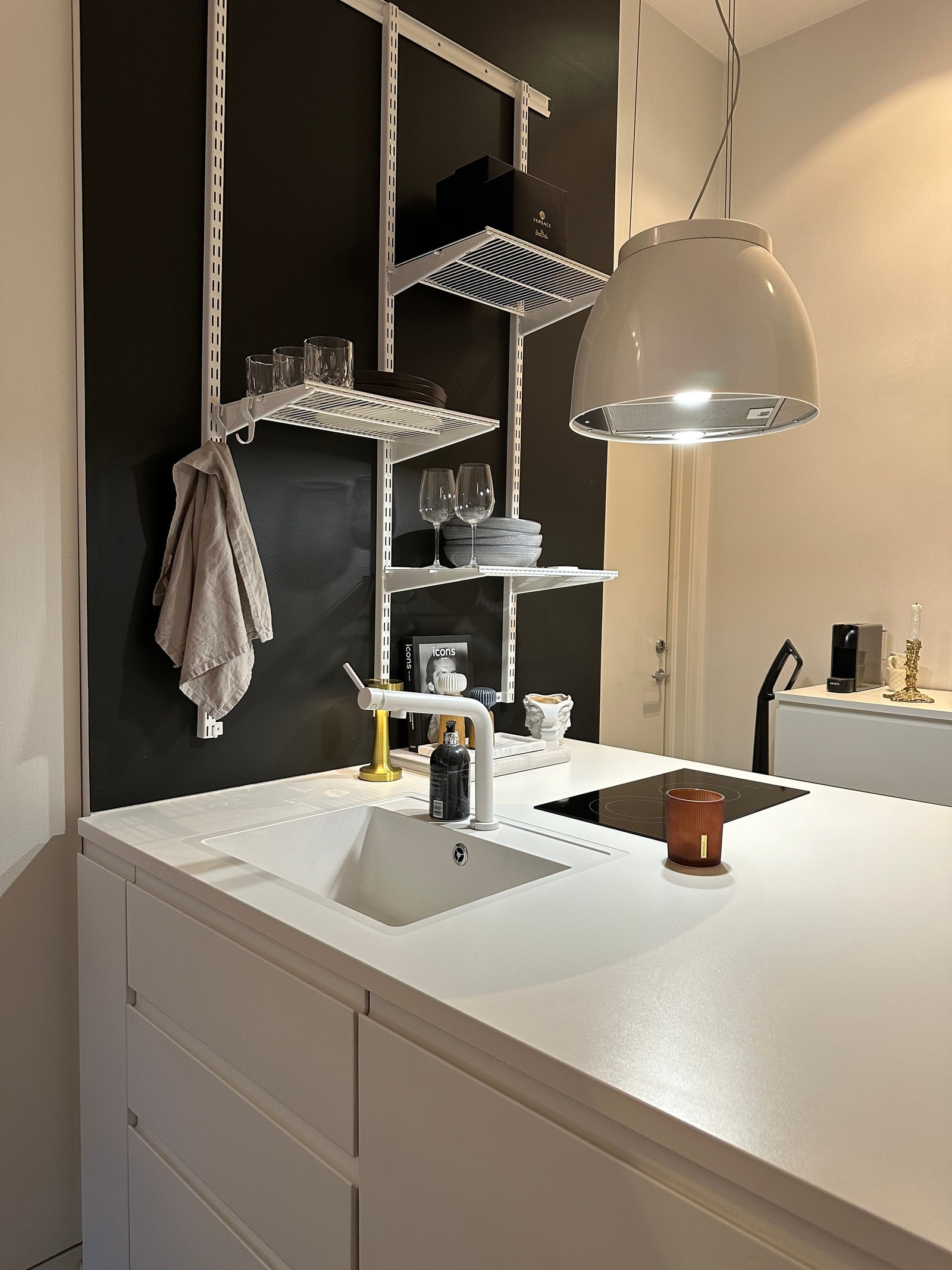 Liten kjøkkenøy med to kokeplater, samt stekeovn og vifte med kullfilter Galleribilde