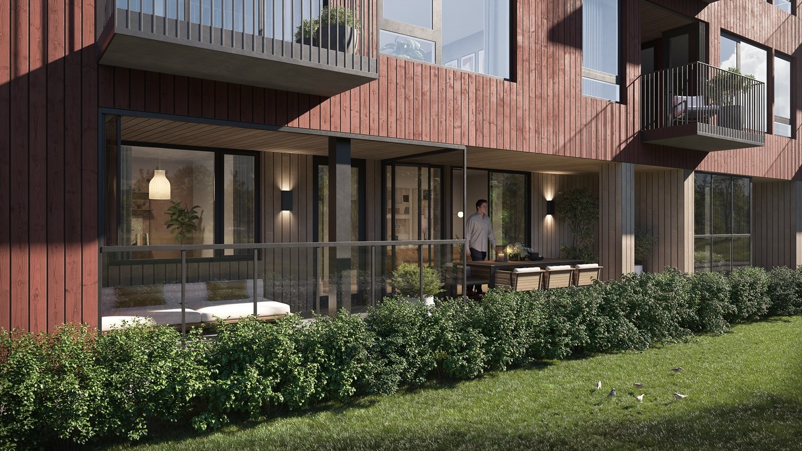 Alle leilighetene i 1. etasje (ut mot Storetveitmarken) har gode uteområder med både markterrasse og innglasset balkong. Galleribilde