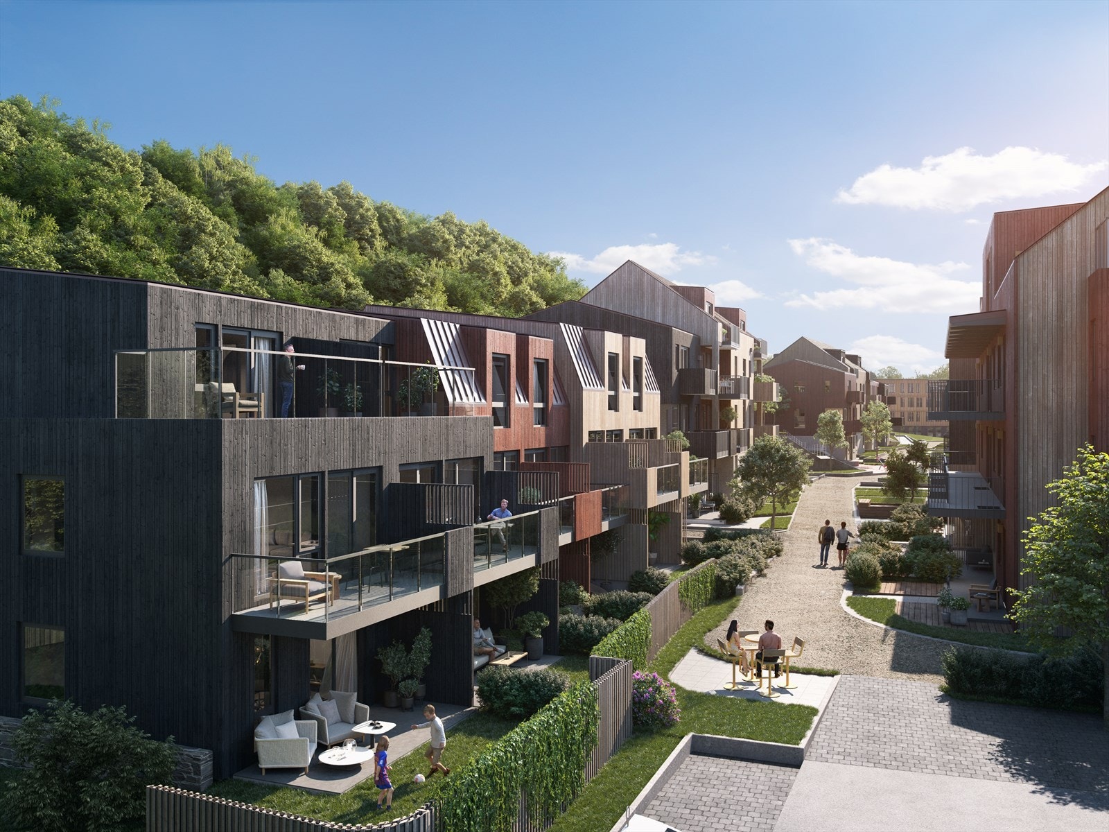 Hus A, E og F har 9 rekkehus og 19 leiligheter. Galleribilde