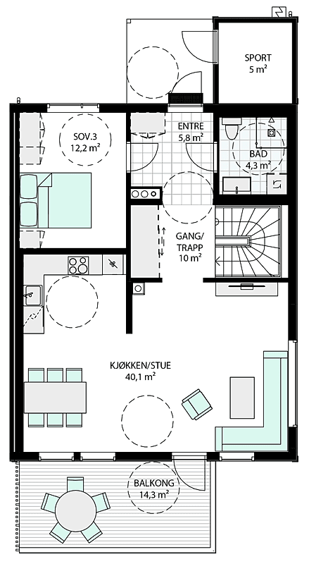 Hus 1 og 2 - Plan 1 etasje - bolig nr. 12 og 6 Galleribilde