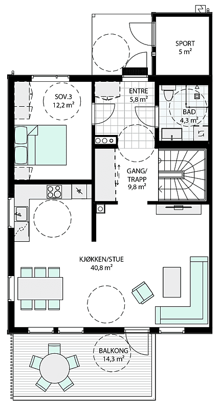 Hus 1 og 2 - Plan 1 etasje - bolig nr. 18 og 10 Galleribilde