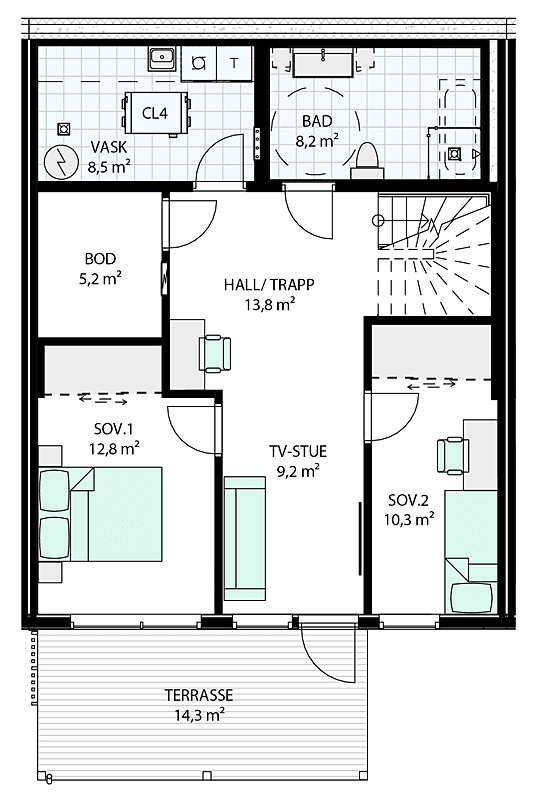 Hus 1 og 2 - Plan U etasje - bolig nr. 14, 16 og 8 Galleribilde