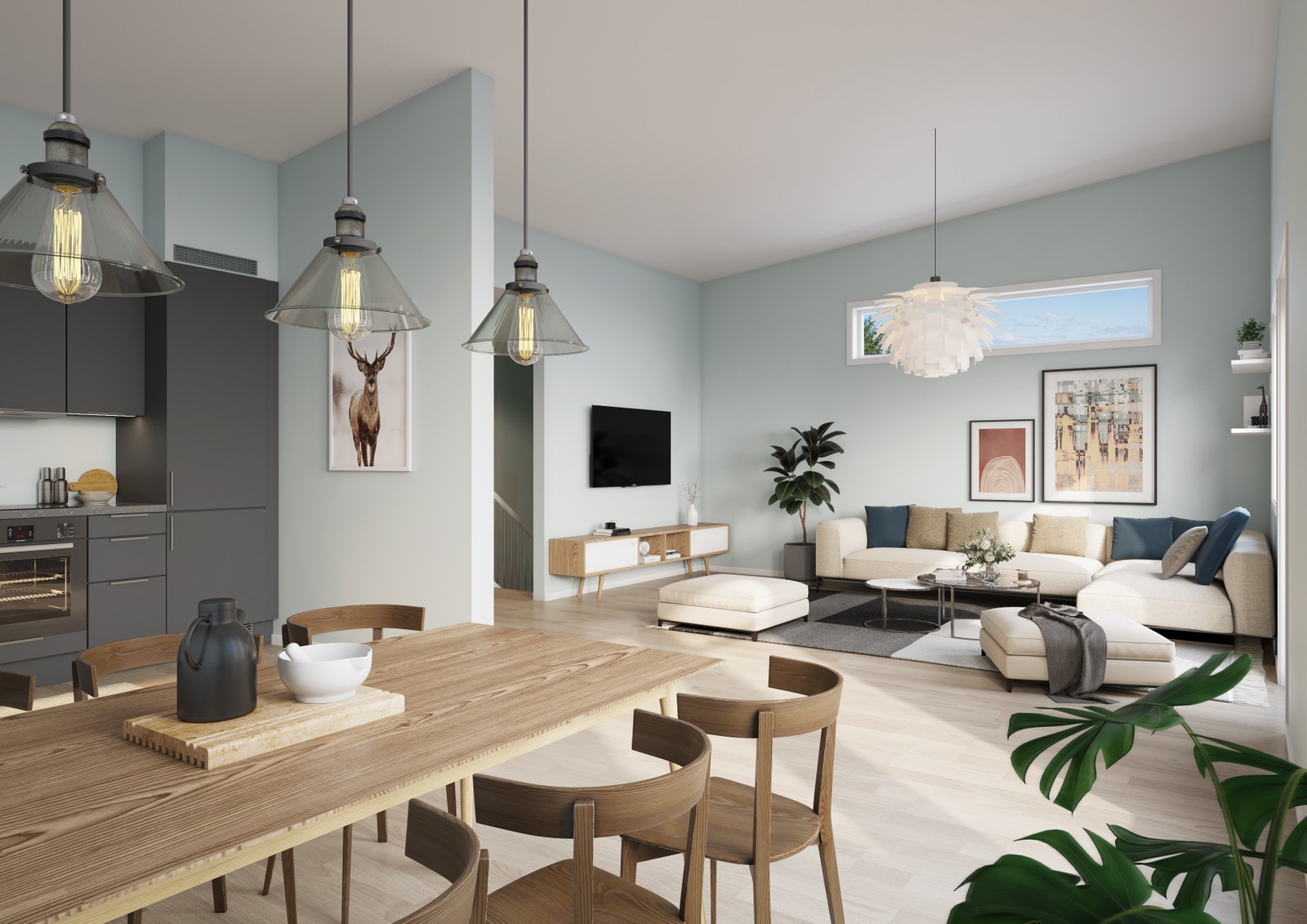 Illustrasjon: Rekkehus - stue (fra bolig nr. 6 i hus 2) Galleribilde