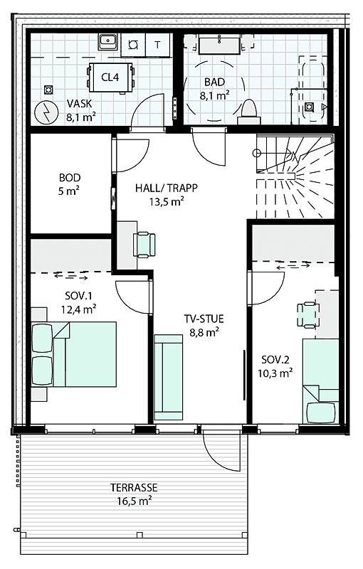 Hus 1 og 2 - Plan U etasje - bolig nr. 18 og 10 Galleribilde
