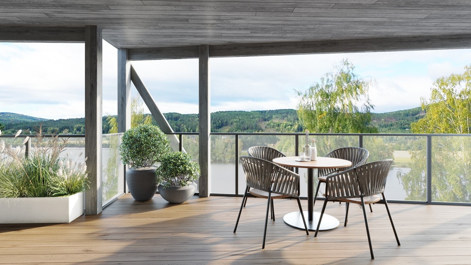 Fantastisk utsikt fra balkongen i lavblokka - Illustrasjon Galleribilde