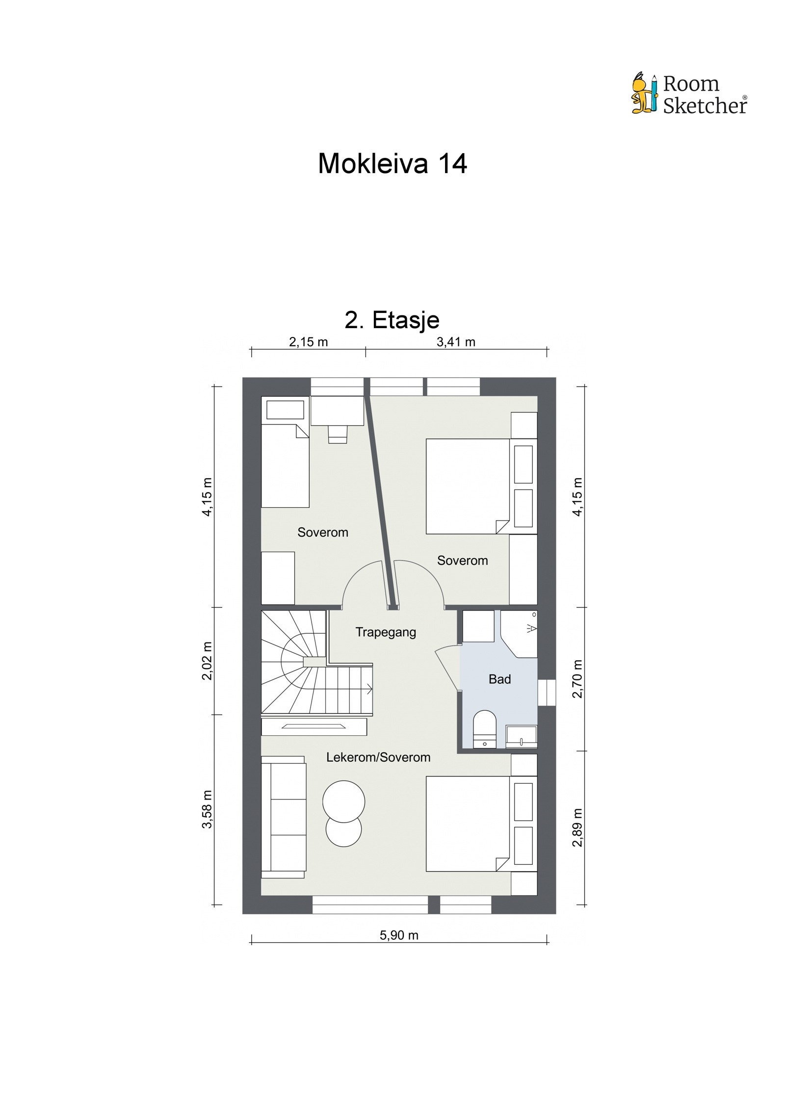 Planløsning 2. etasje. Soverom nr. 4 kan enkelt etableres i tilknytning til den romslige loftsstuen. Galleribilde