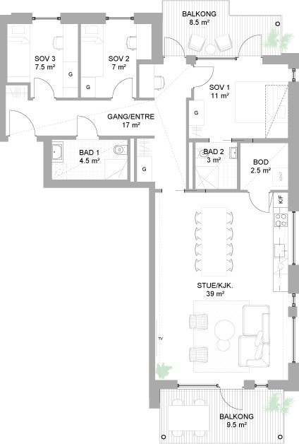 Plantegning 4-roms Galleribilde