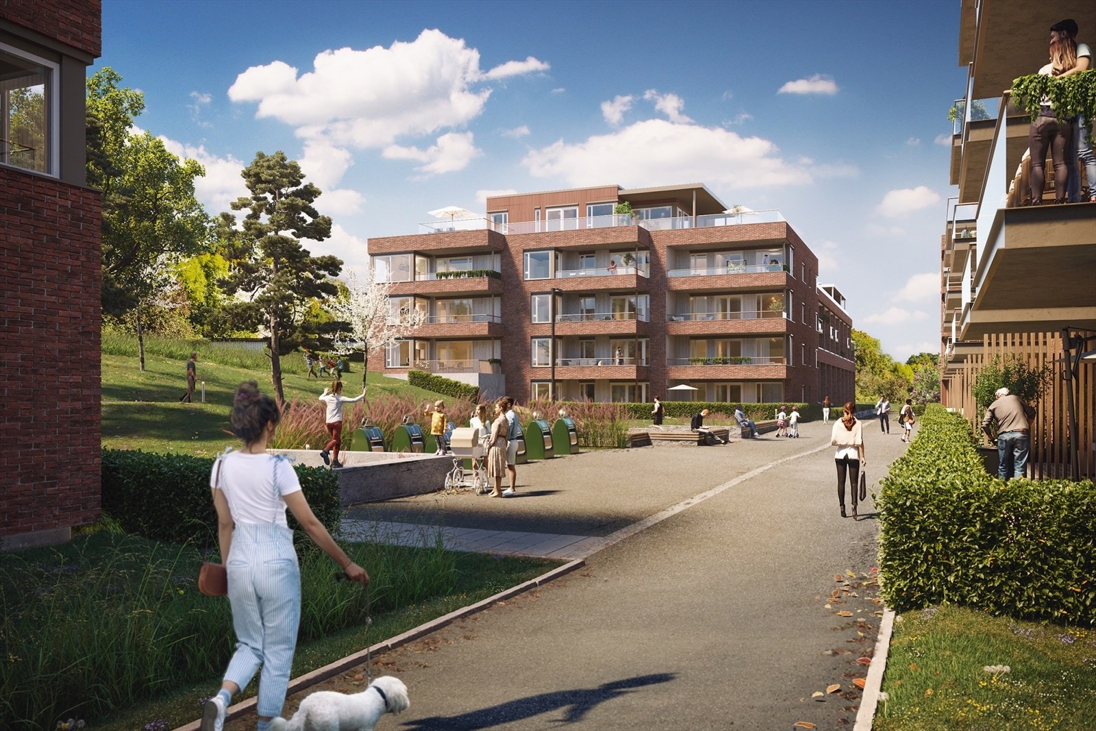 Parkmessige grøntarealer mellom byggene Galleribilde