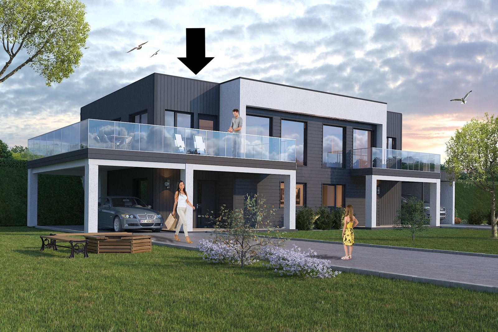 Myrullveien 3A har parkering med plass for to biler under veranda Galleribilde