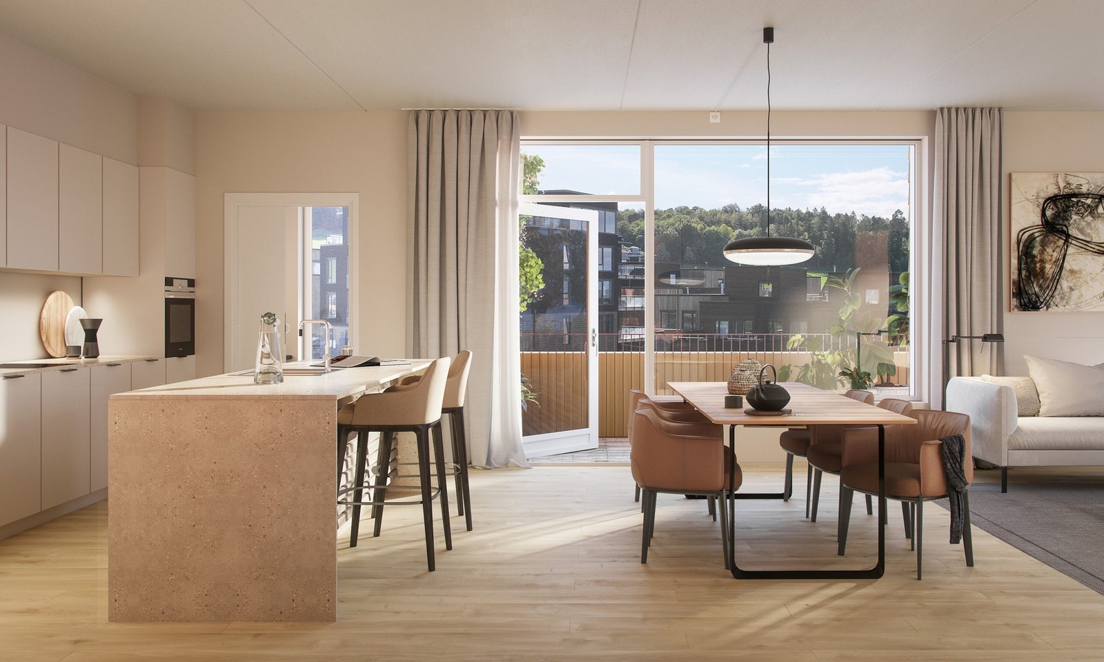 Her får man en svært god planløsning med åpen stue - og kjøkkenløsning. Illustrasjon, avvik vil forekomme. Galleribilde