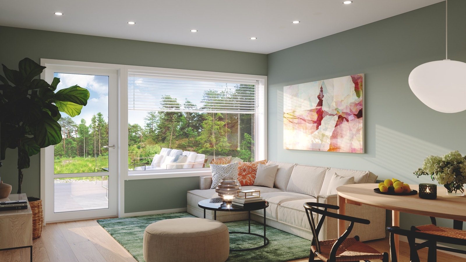 Stue vist fra enebolig i rekke Galleribilde