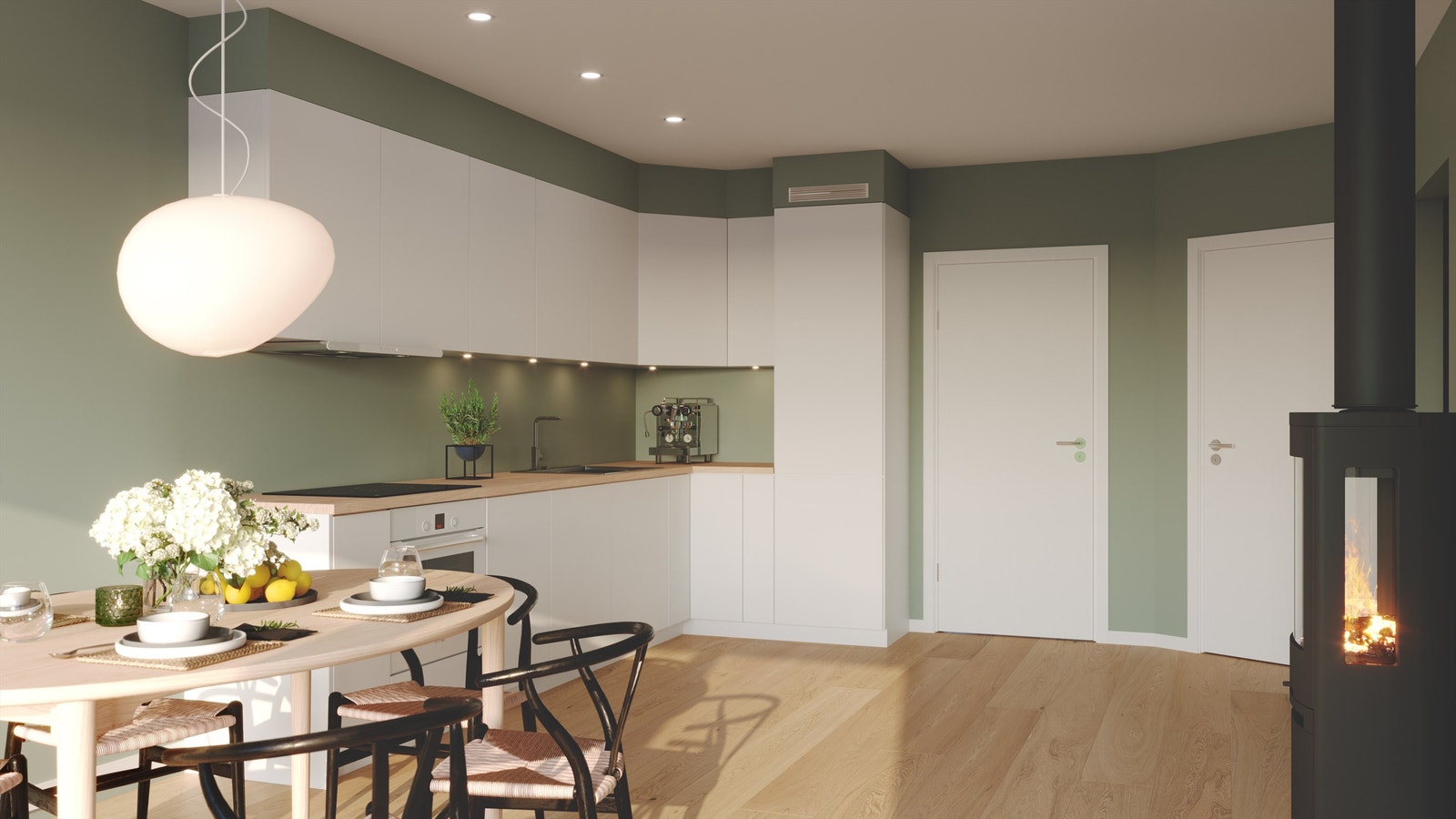 Kjøkken vist fra enebolig i rekke Galleribilde