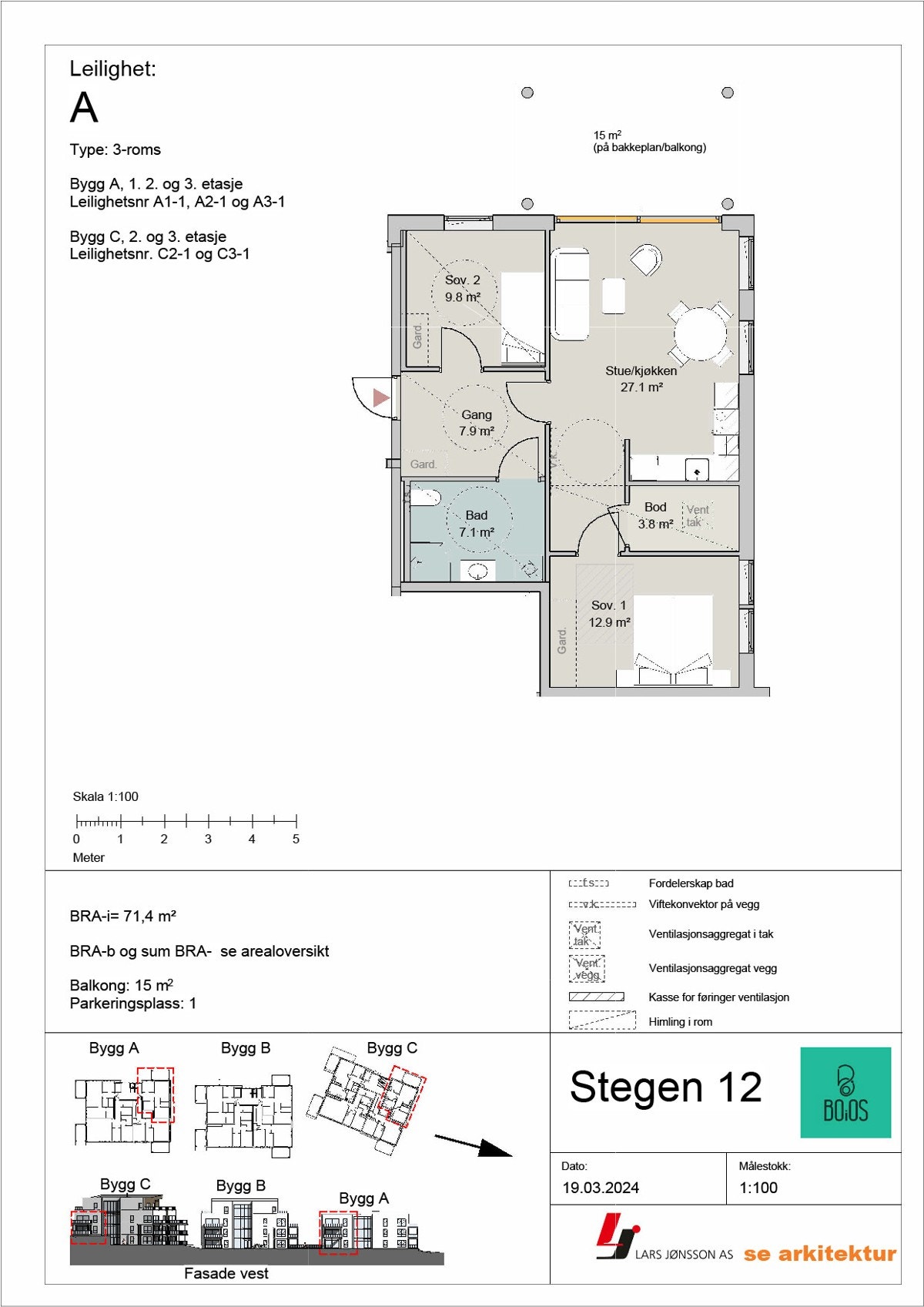 Leilighet A - A1-1, A2-1, A3-1, C2-1, C3-1 Galleribilde