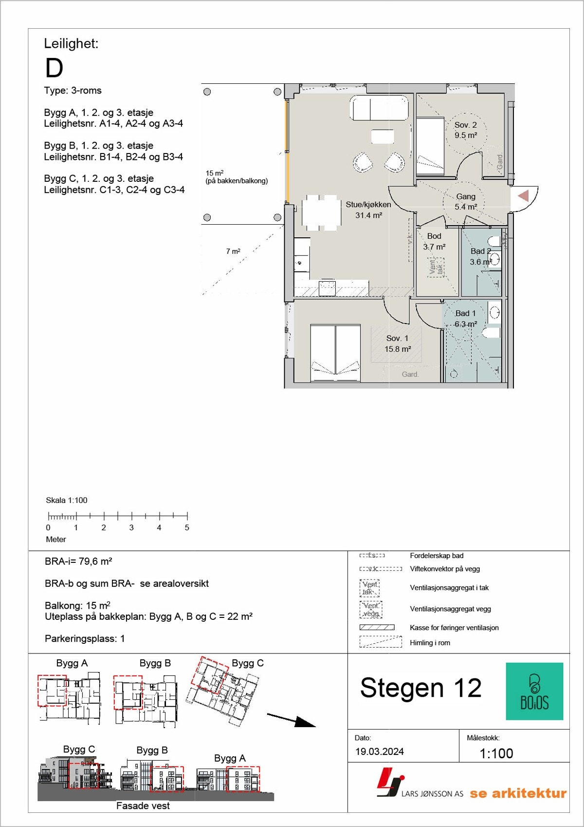 Leilighet D - A1-4, A2-4, A3-4, B1-4, B2-4, B3-4, C1-3, C2-4, Galleribilde