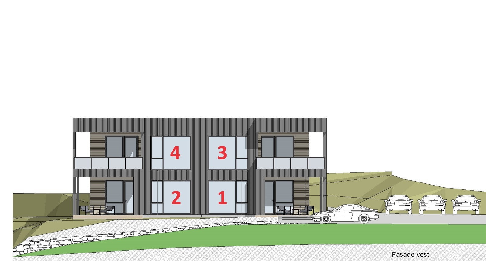 Nummer på tegningen viser leilighetenes seksjonsnummer. Galleribilde