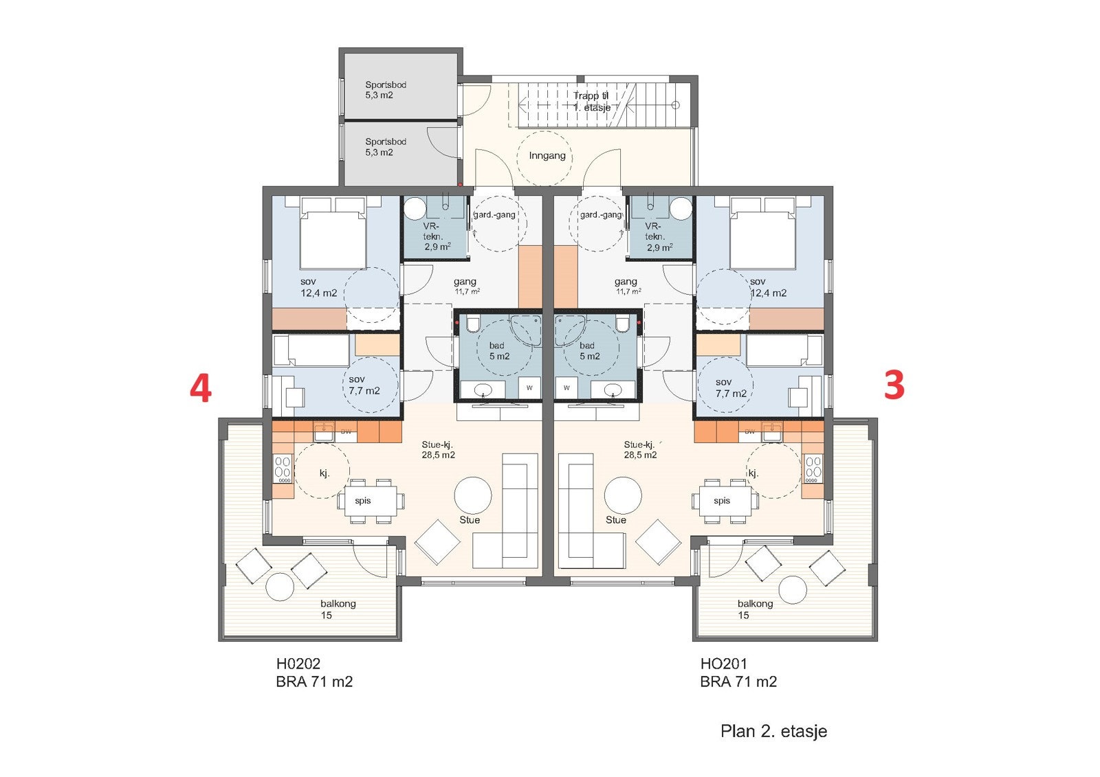 Plantegning 2. etasje (seksjon 3 og 4). Galleribilde