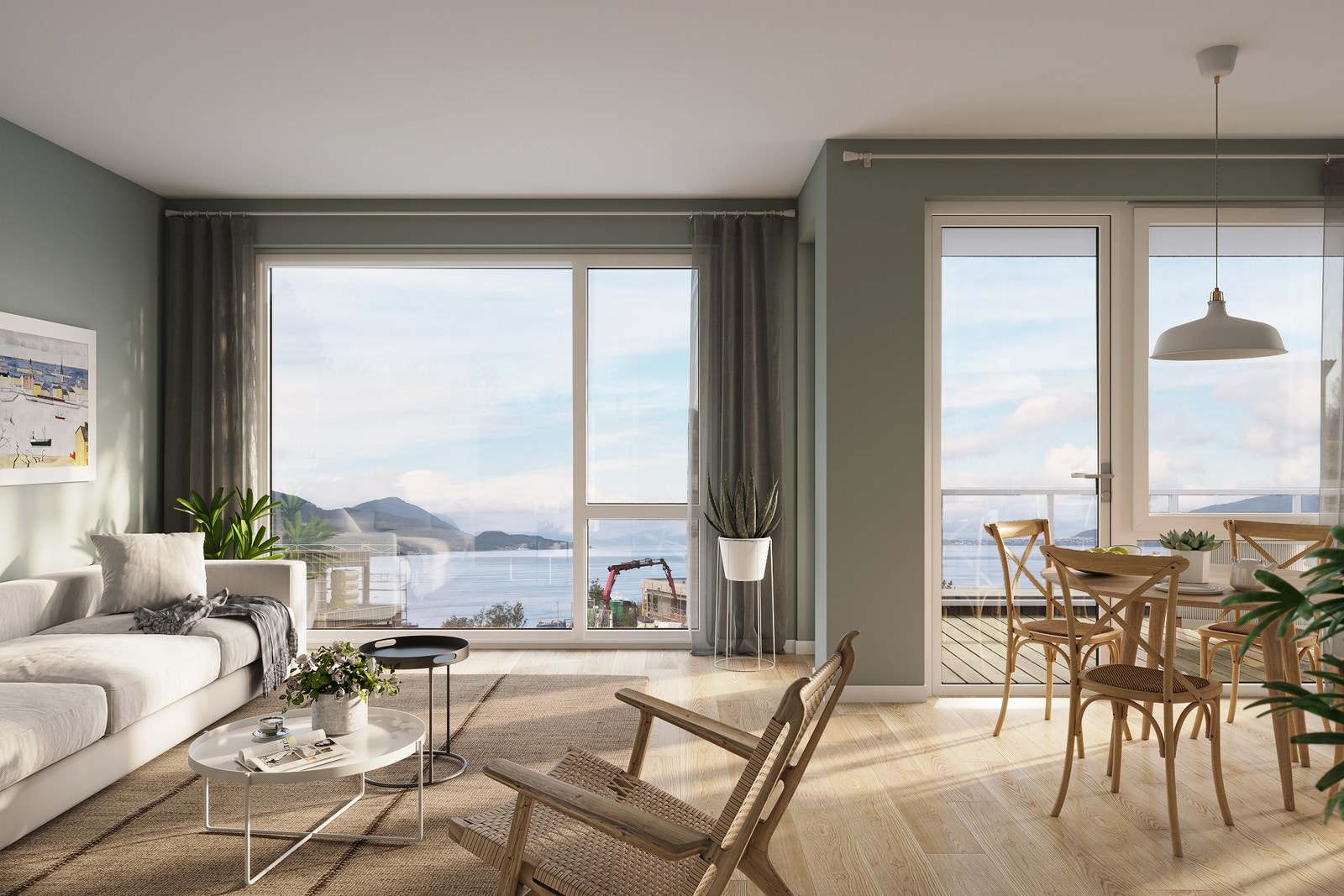 Leilighetene har åpen stue-/kjøkkenløsning med vannbåren gulvvarme i de fleste rom. Galleribilde