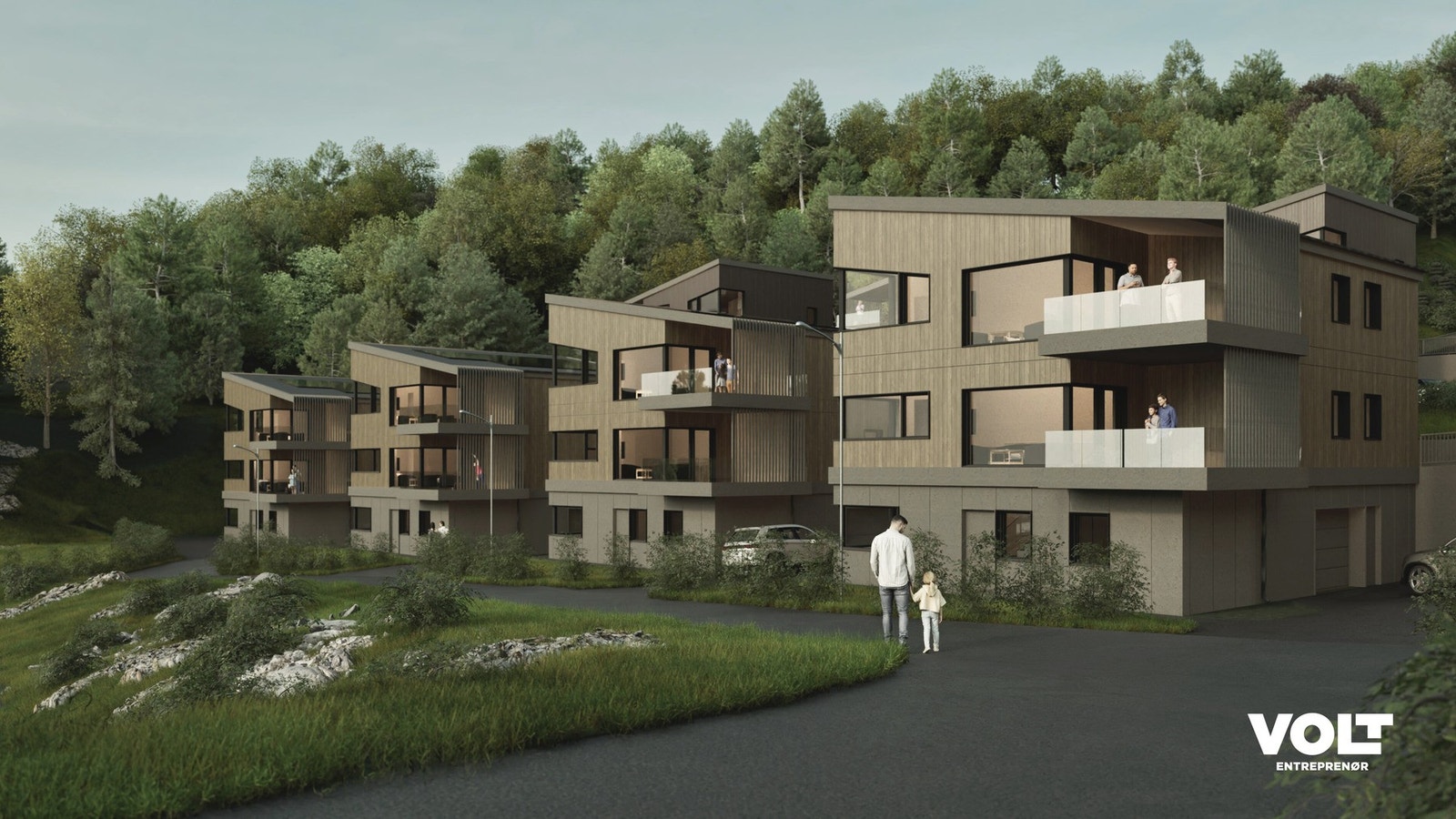 Det blir totalt 10 tomannsboliger fordelt på 2 rekker. Galleribilde