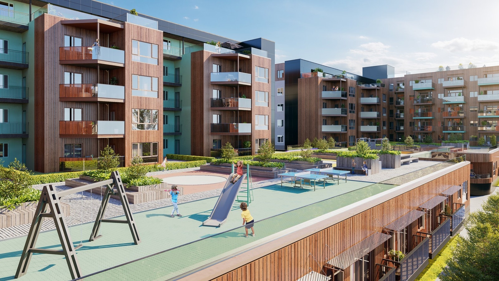 Det vil bli opparbeidet flotte uteområder for beboerne på Liljendal. Illustrasjon, avvik vil forekomme. Galleribilde