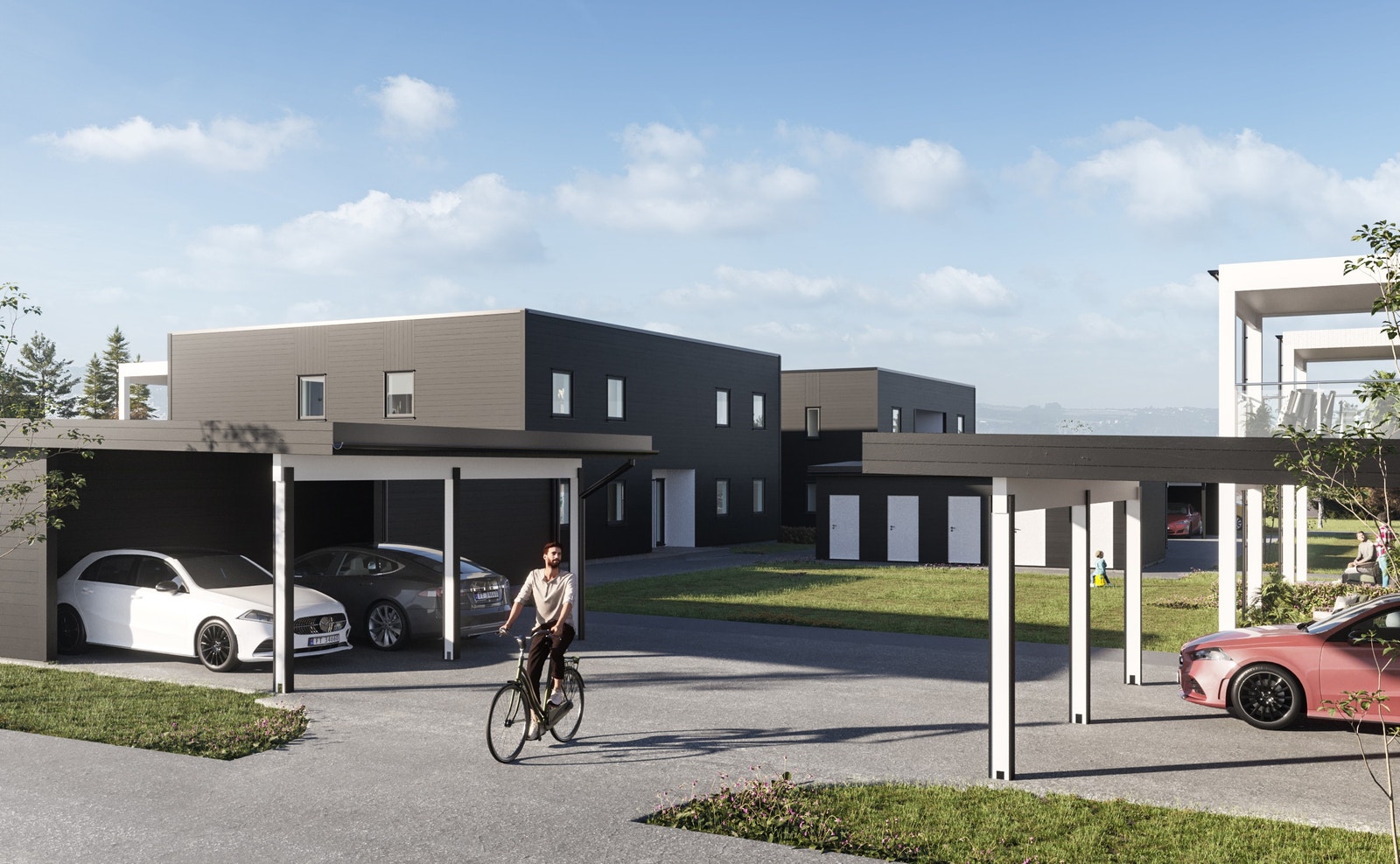 Viser tilkomsten, og carportane til seksjon 9 og 10.er til venstre Galleribilde