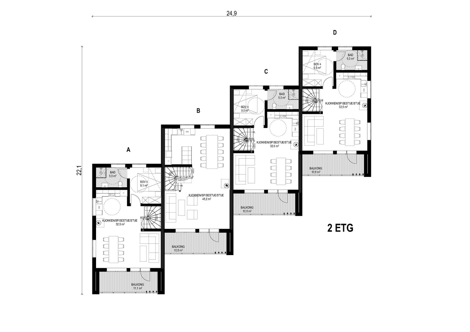 FG4. 2. etg på leilighet 28A, 28B, 28C og 28D (legg merke til valgmulighet på 28C vs. de andre) Galleribilde