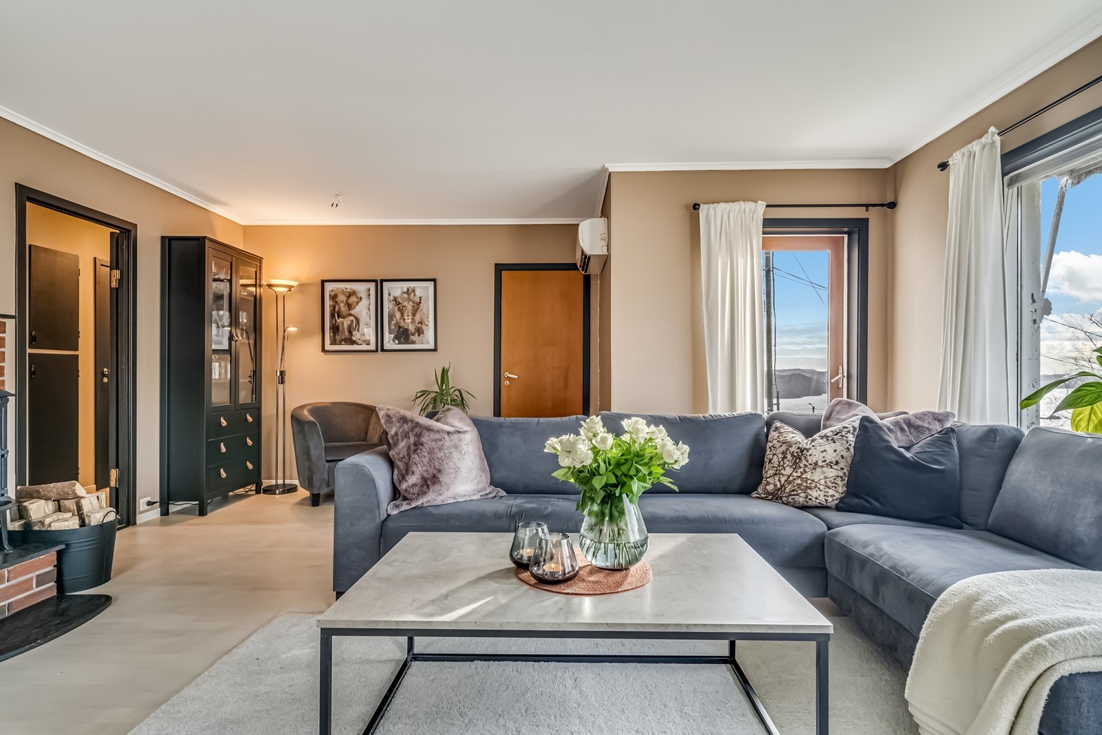 Nyoppusset stue med utgang balkong mot utsikten Galleribilde