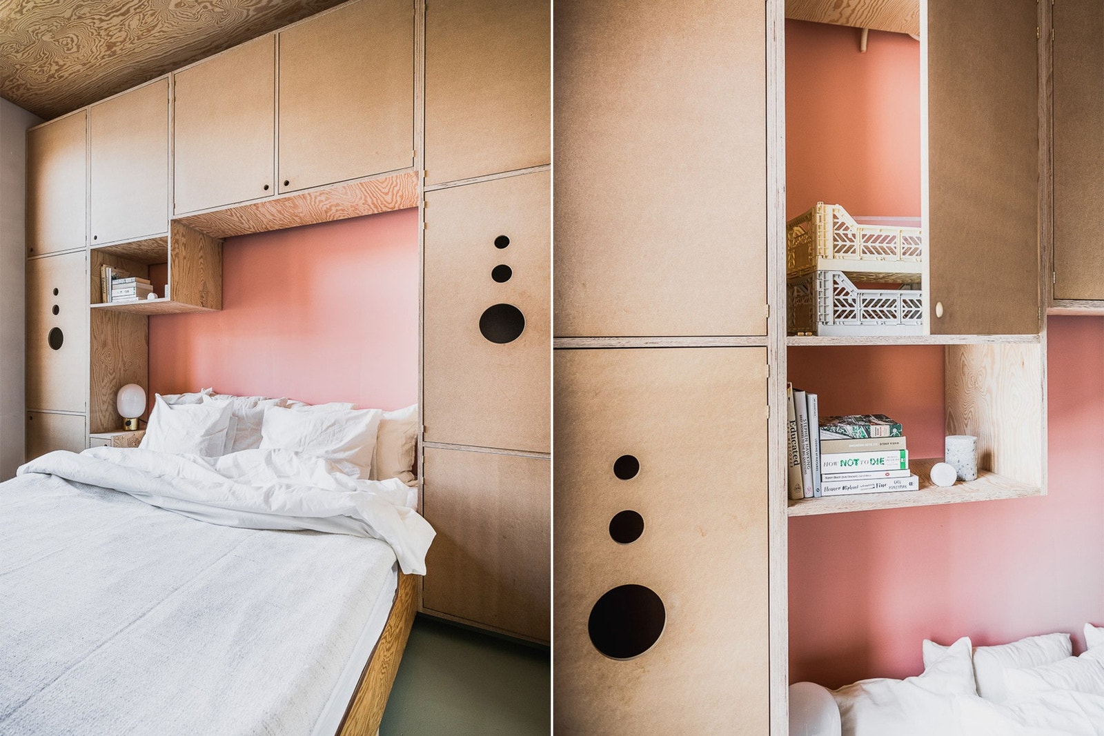 Her finner du ytterligere plassbygde løsninger i form av en dobbeltseng og veggskap. Galleribilde