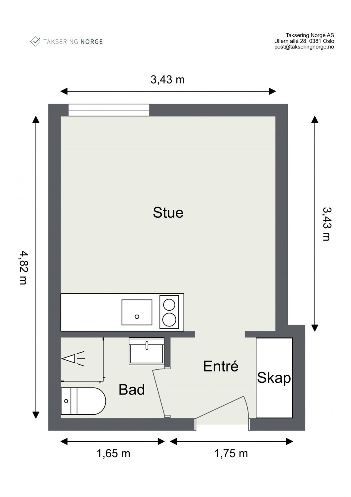 Plantegning med mål. Galleribilde