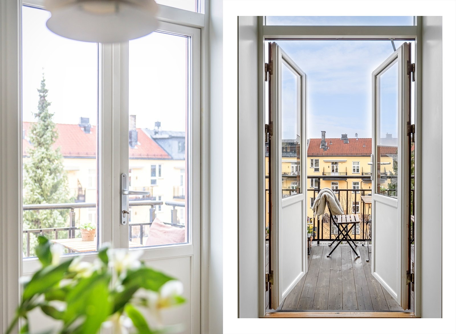 Tofløyet balkongdør. Balkongen blir en fin forlengelse av leiligheten i sommerhalvåret. Galleribilde