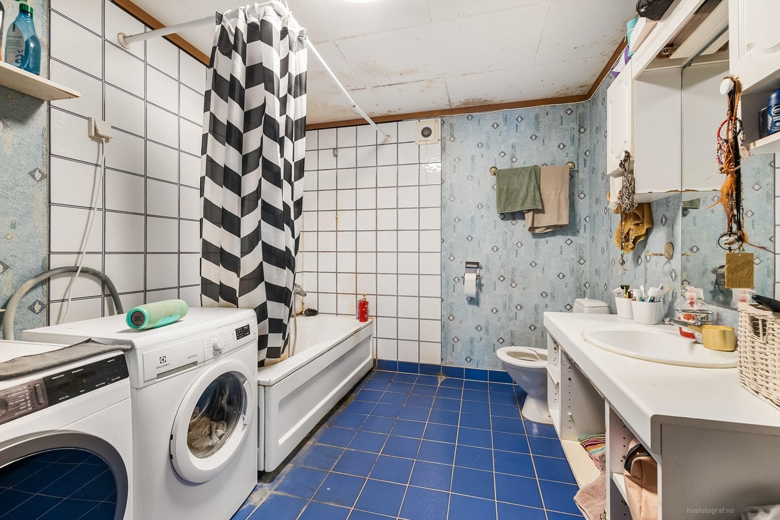 Toalett og badekar. Trenger rehabilitering. Galleribilde