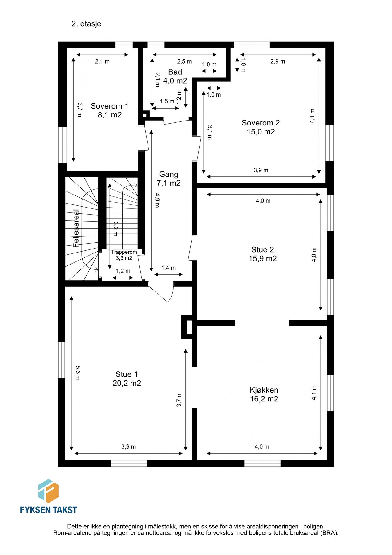 Målsatt planskisse for 2. etasje. Galleribilde